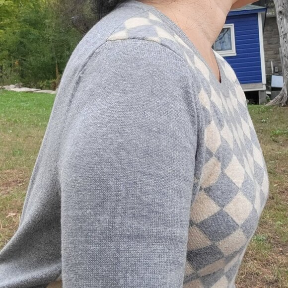 Vintage Liz Claiborne Cotton Peach Grey Argyle Academia Neutral Sweater small - Picture 4 of 6